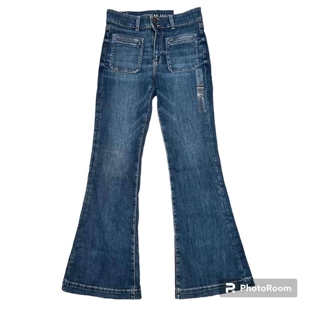 American Eagle next level stretch super hi rise flare jeans 8 long NWT - Picture 1 of 9